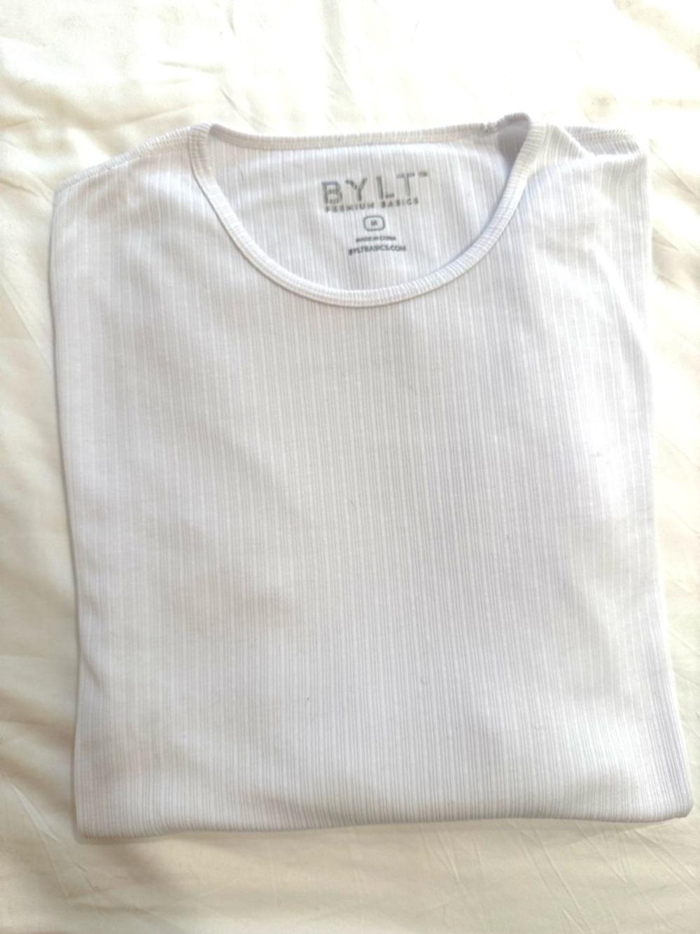 BYLT Premium Basics Ribbed Long Sleeve Drop-Cut | White | Size M